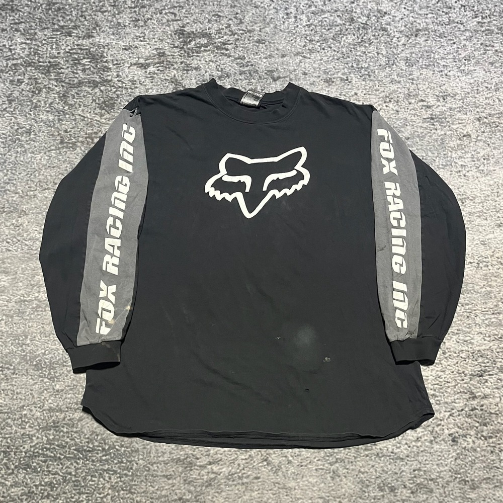 Vintage Y2K Fox Racing Long Sleeve Shirt Distressed Mens XL Black Gray Motocross